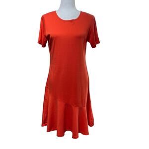 209 WST 38 Womens Small Orange Drop Waist Short Sleeve Crew Neck T-Shirt Dress